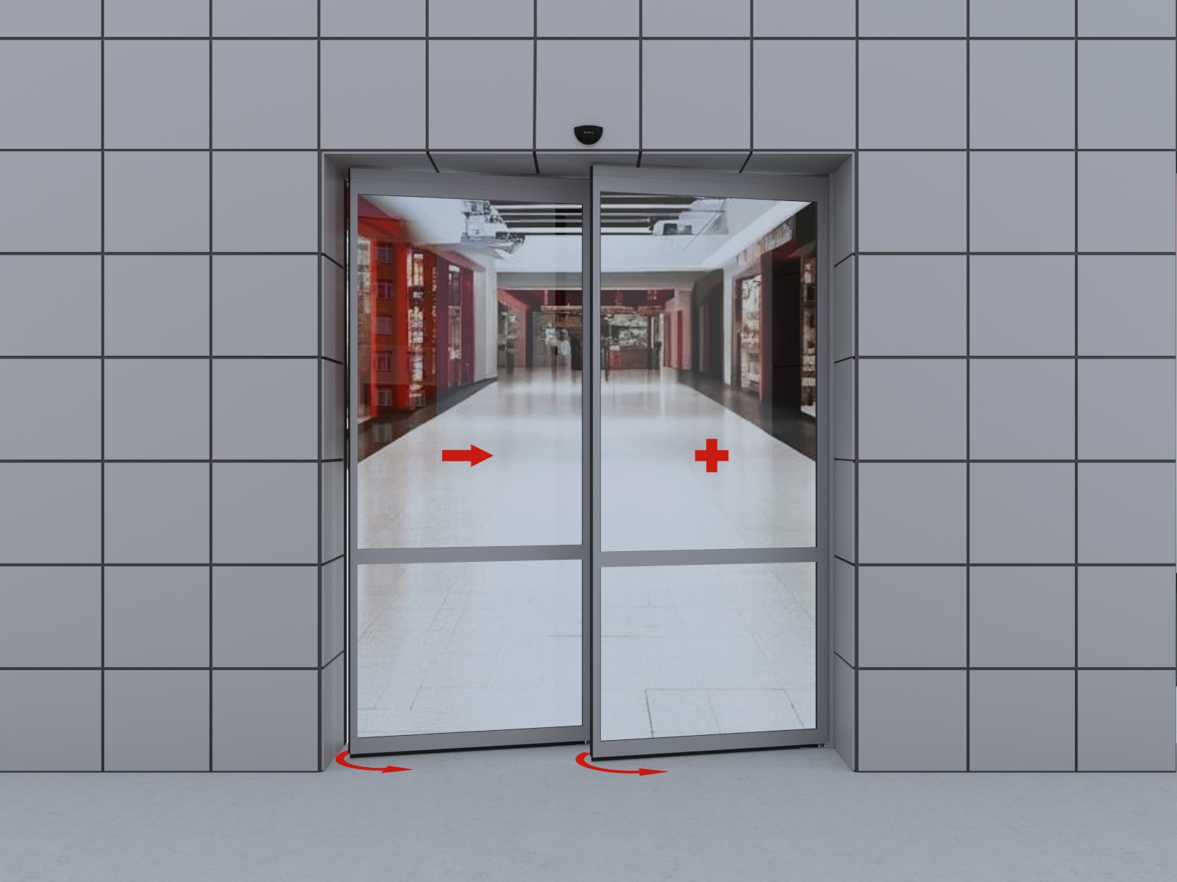 Одностворчатая дверь «антипаника» (одна подвижная и одна неподвижная створки с функцией распахивания).